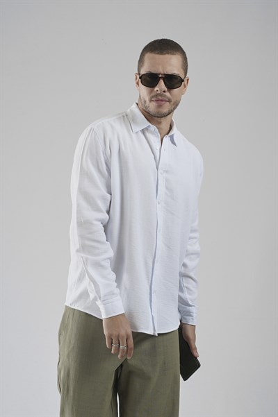 Regular Kalıp Müslin Kumaş %100 Pamuklu  Erkek Düz Renk Gömlek