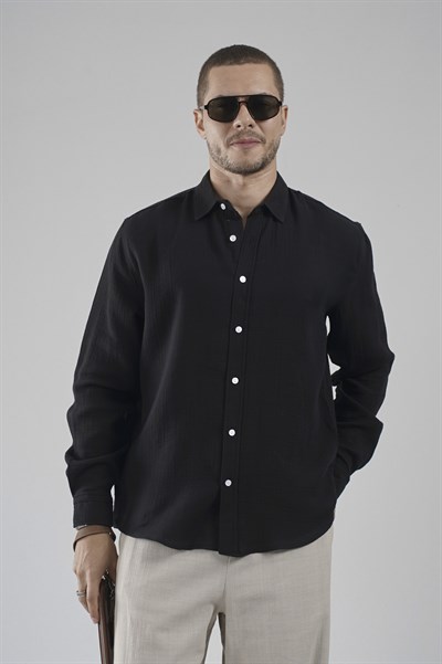 Regular Kalıp Müslin Kumaş %100 Pamuklu  Erkek Düz Renk Gömlek