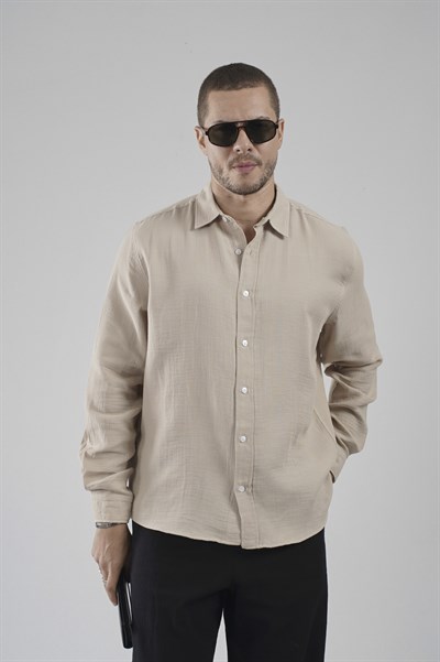 Regular Kalıp Müslin Kumaş %100 Pamuklu  Erkek Düz Renk Gömlek