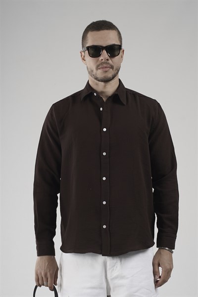 Regular Kalıp Müslin Kumaş %100 Pamuklu  Erkek Düz Renk Gömlek