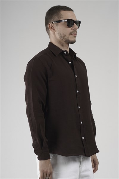 Regular Kalıp Müslin Kumaş %100 Pamuklu  Erkek Düz Renk Gömlek