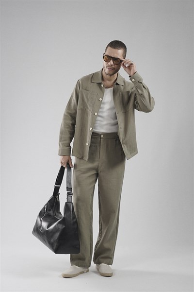 Regular Kalıp Müslin Kumaş Erkek Gömlek Pantolon Alt Üst Takım