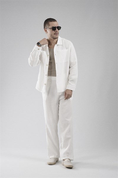 Regular Kalıp Müslin Kumaş Erkek Gömlek Pantolon Alt Üst Takım