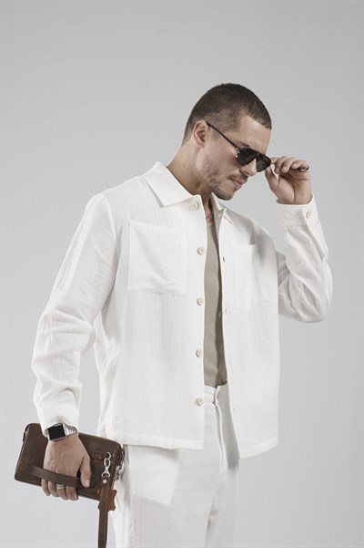 Regular Kalıp Müslin Kumaş Erkek Gömlek Pantolon Alt Üst Takım