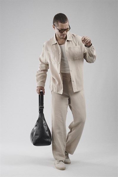 Regular Kalıp Müslin Kumaş Erkek Gömlek Pantolon Alt Üst Takım