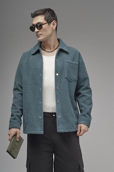 Regular Kalıp Tek Cepli Erkek Peluş Gömlek