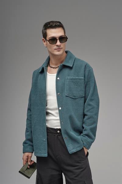 Regular Kalıp Tek Cepli Erkek Peluş Gömlek