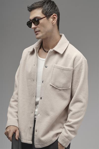 Regular Kalıp Tek Cepli Erkek Peluş Gömlek