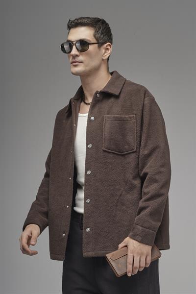 Regular Kalıp Tek Cepli Erkek Peluş Gömlek