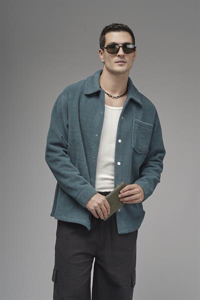 Regular Kalıp Tek Cepli Erkek Peluş Gömlek