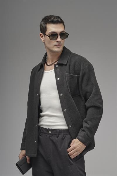 Regular Kalıp Tek Cepli Erkek Peluş Gömlek