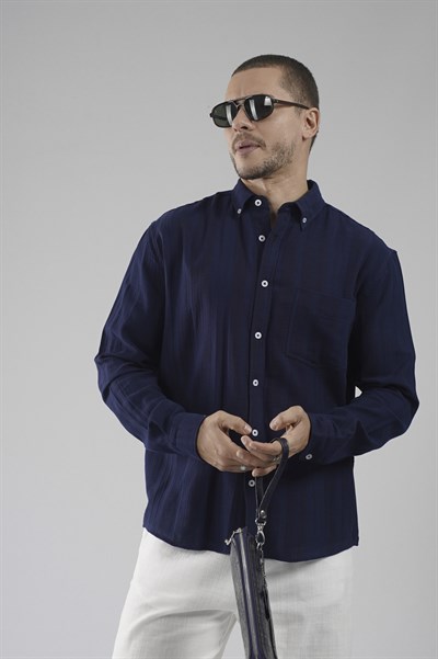 Regular Kalıp Tek Cepli Müslin Erkek Gömlek