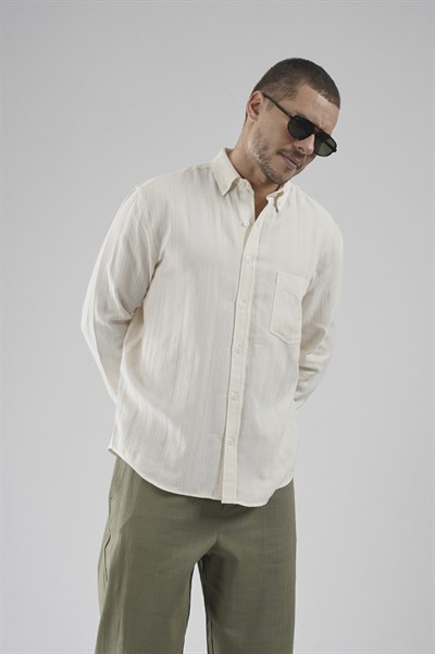 Regular Kalıp Tek Cepli Müslin Erkek Gömlek