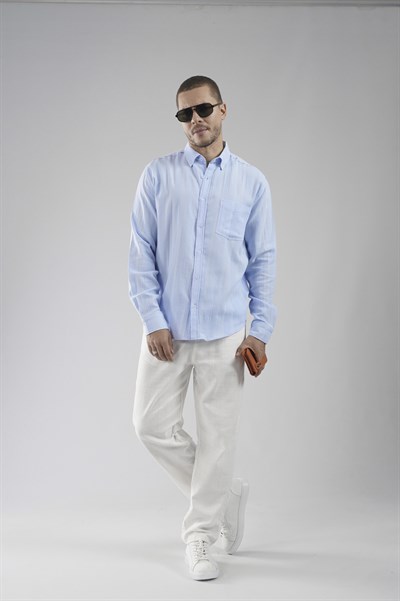 Regular Kalıp Tek Cepli Müslin Erkek Gömlek