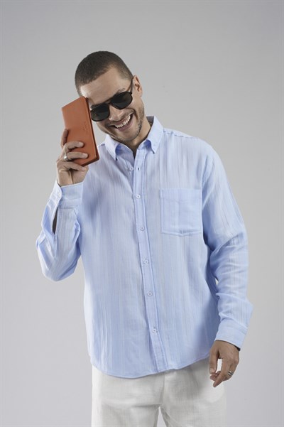 Regular Kalıp Tek Cepli Müslin Erkek Gömlek