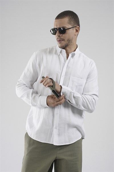 Regular Kalıp Tek Cepli Müslin Erkek Gömlek