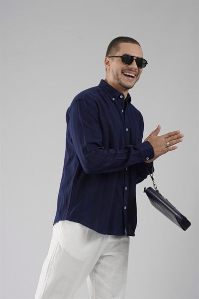 Regular Kalıp Tek Cepli Müslin Erkek Gömlek