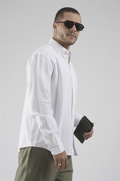 Regular Kalıp Tek Cepli Müslin Erkek Gömlek