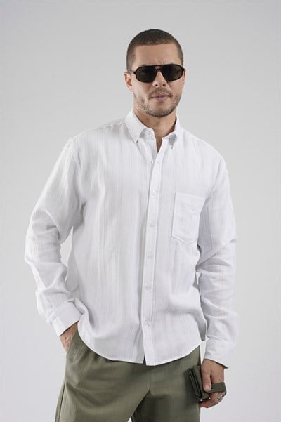 Regular Kalıp Tek Cepli Müslin Erkek Gömlek