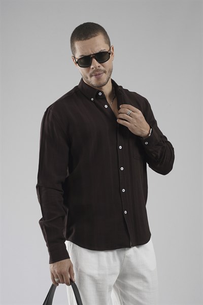 Regular Kalıp Tek Cepli Müslin Erkek Gömlek