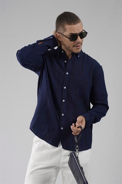 Regular Kalıp Tek Cepli Müslin Erkek Gömlek