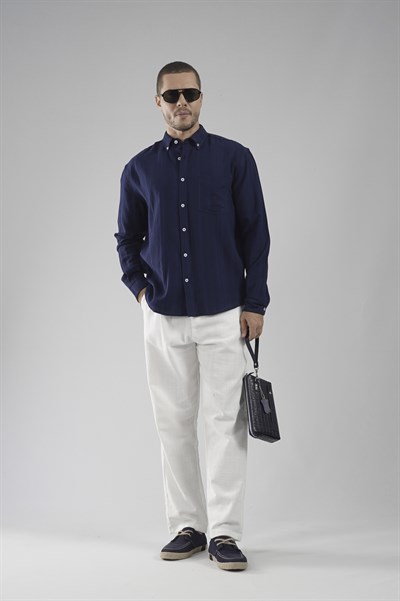 Regular Kalıp Tek Cepli Müslin Erkek Gömlek