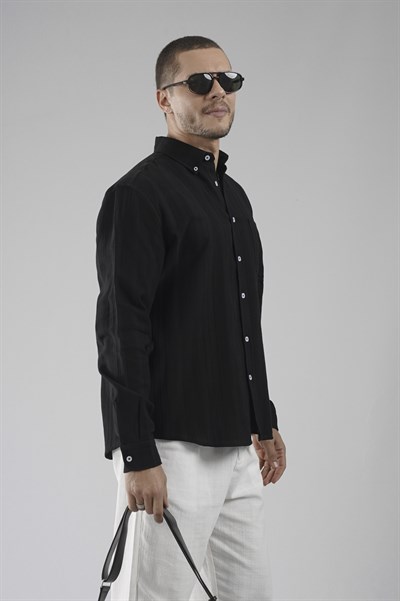 Regular Kalıp Tek Cepli Müslin Erkek Gömlek