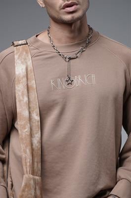 Ribanalı Yaka Reglan Kol Baskılı Oversize Kalıp Sweat