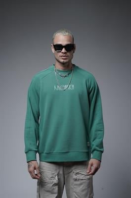 Ribanalı Yaka Reglan Kol Baskılı Oversize Kalıp Sweat