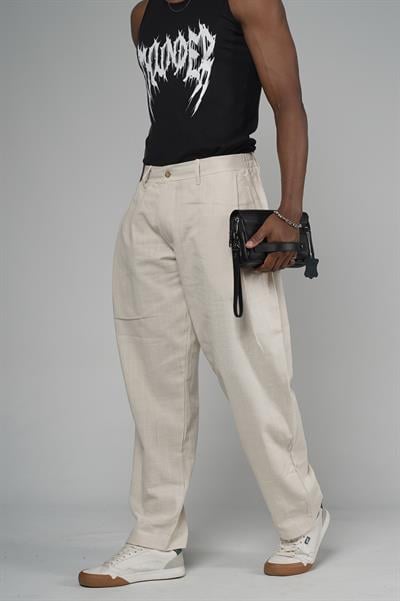 Şalvar Kesim Pileli Keten Pantolon