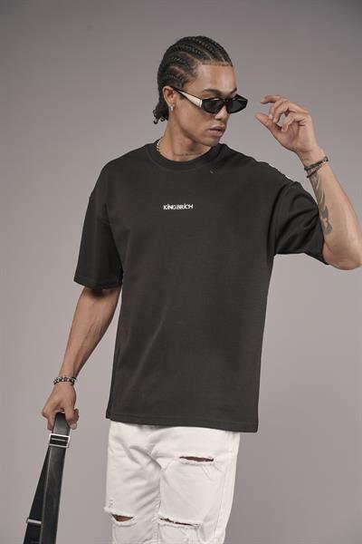 Sırtı Etnik Desenli Baskılı Oversize Kalıp Tişört