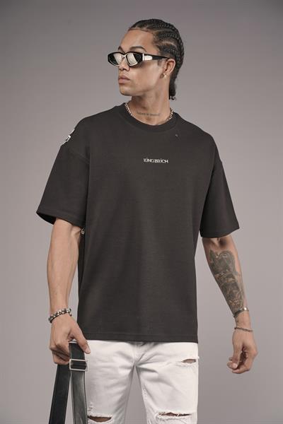 Sırtı Etnik Desenli Baskılı Oversize Kalıp Tişört