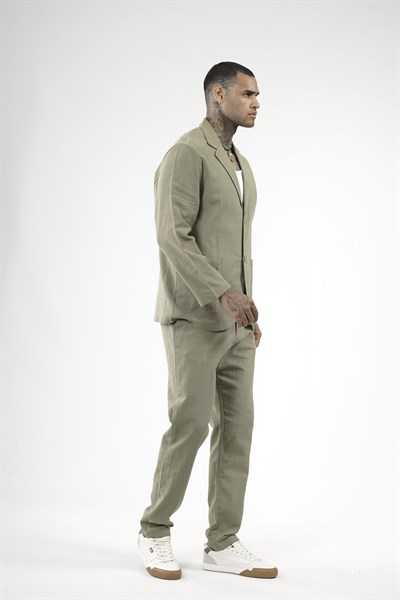 Slim Fit Kalıp Erkek Pamuklu Keten Alt Üst Takım
