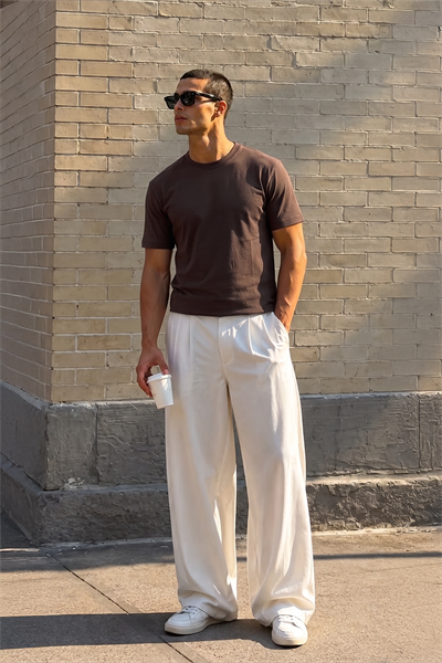 Slim Fit Kalıp Kolu Ribanalı Basic %100 Pamuklu Tişört