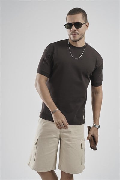 Slim Fit Kalıp Kolu Ribanalı Basic %100 Pamuklu Tişört
