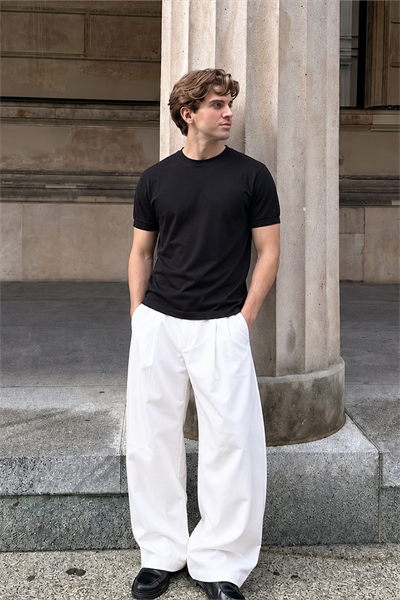 Slim Fit Kalıp Kolu Ribanalı Basic %100 Pamuklu Tişört