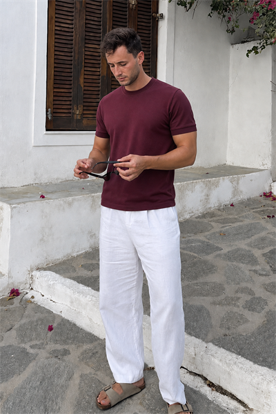 Slim Fit Kalıp Kolu Ribanalı Basic %100 Pamuklu Tişört