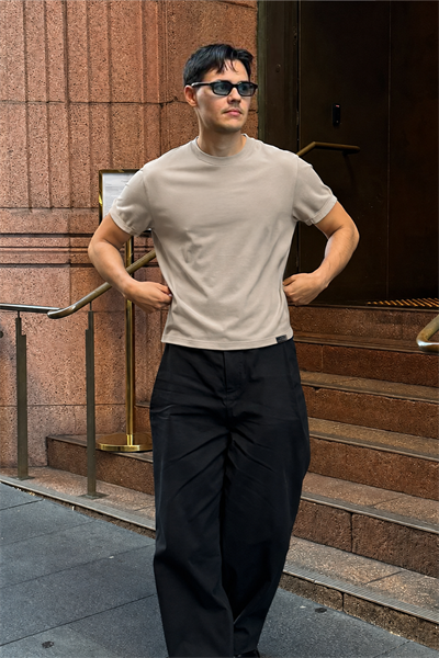 Slim Fit Kalıp Kolu Ribanalı Basic %100 Pamuklu Tişört