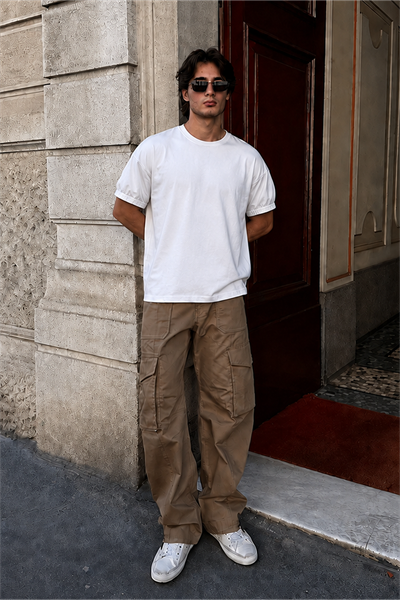 Slim Fit Kalıp Kolu Ribanalı Basic %100 Pamuklu Tişört