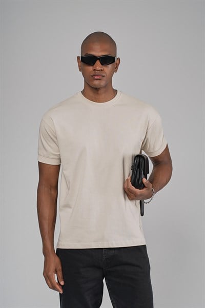 Slim Fit Kalıp Kolu Ribanalı Basic %100 Pamuklu Tişört