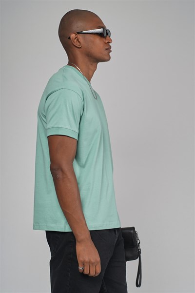 Slim Fit Kalıp Kolu Ribanalı Basic %100 Pamuklu Tişört