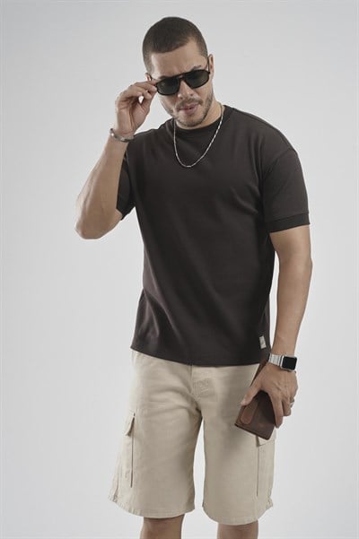 Slim Fit Kalıp Kolu Ribanalı Basic %100 Pamuklu Tişört