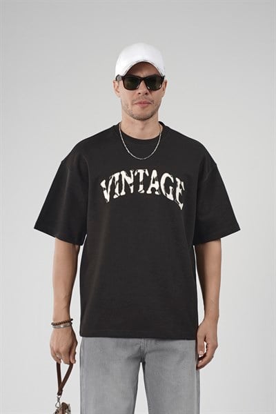 Vıntage Yazılı Bisiklet Yaka Oversize Kalıp Erkek Tişört