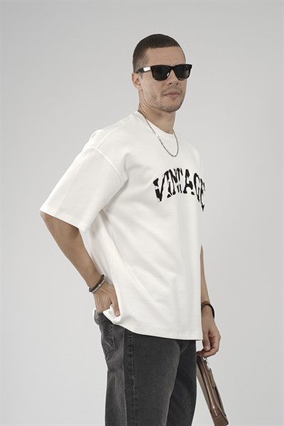 Vıntage Yazılı Bisiklet Yaka Oversize Kalıp Erkek Tişört