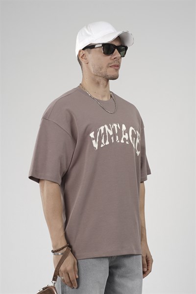 Vıntage Yazılı Bisiklet Yaka Oversize Kalıp Erkek Tişört