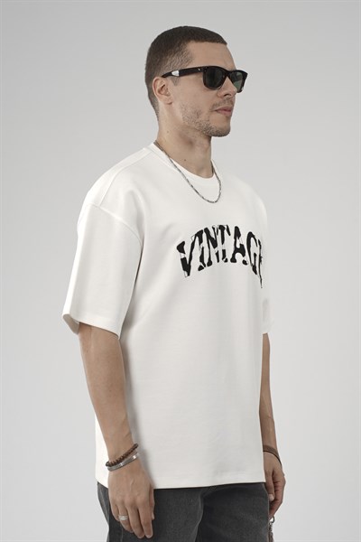 Vıntage Yazılı Bisiklet Yaka Oversize Kalıp Erkek Tişört