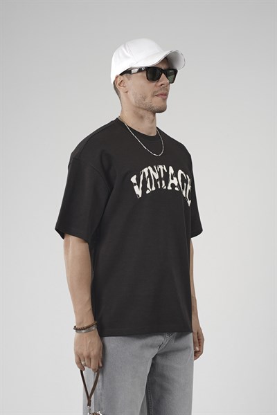 Vıntage Yazılı Bisiklet Yaka Oversize Kalıp Erkek Tişört