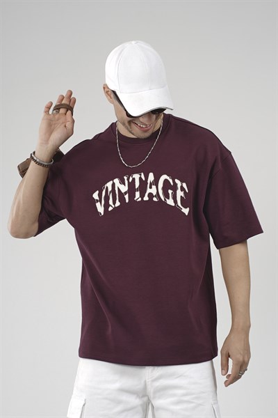 Vıntage Yazılı Bisiklet Yaka Oversize Kalıp Erkek Tişört