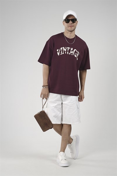 Vıntage Yazılı Bisiklet Yaka Oversize Kalıp Erkek Tişört