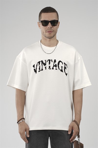 Vıntage Yazılı Bisiklet Yaka Oversize Kalıp Erkek Tişört